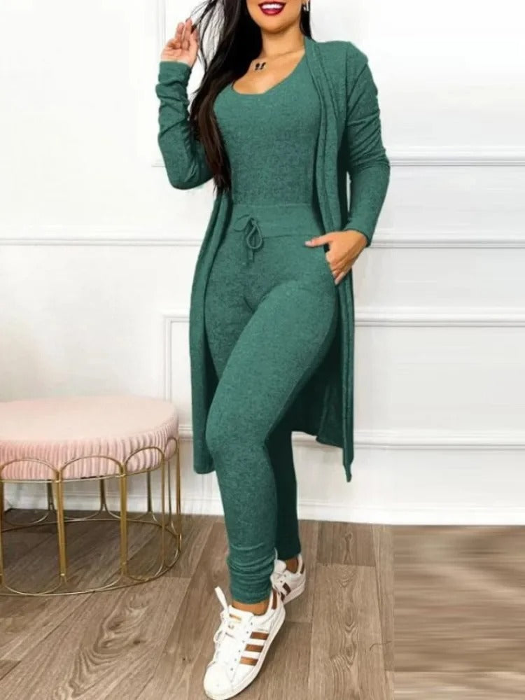 Snøring Lomme Design Jumpsuit & Coat Sett