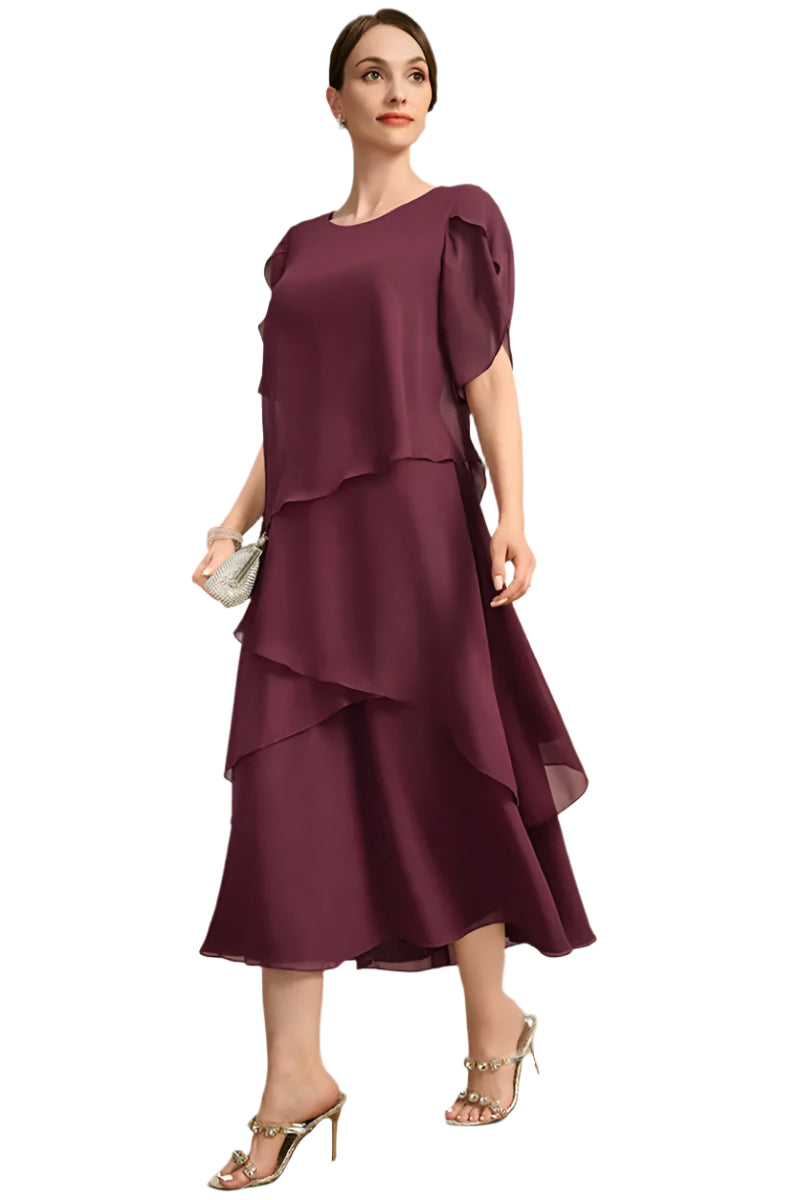 Layered chiffonkjole for kvinner i plussstørrelse