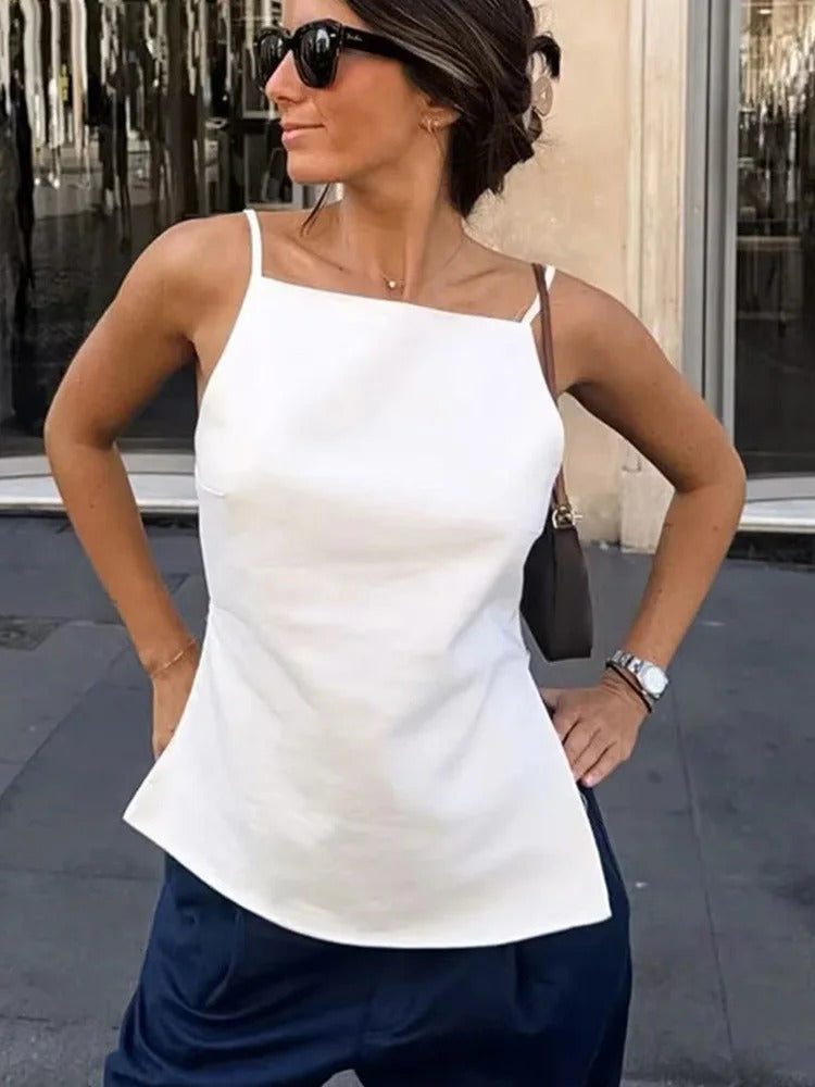 Ryggløs Crop Top med tynne stropper for kvinner