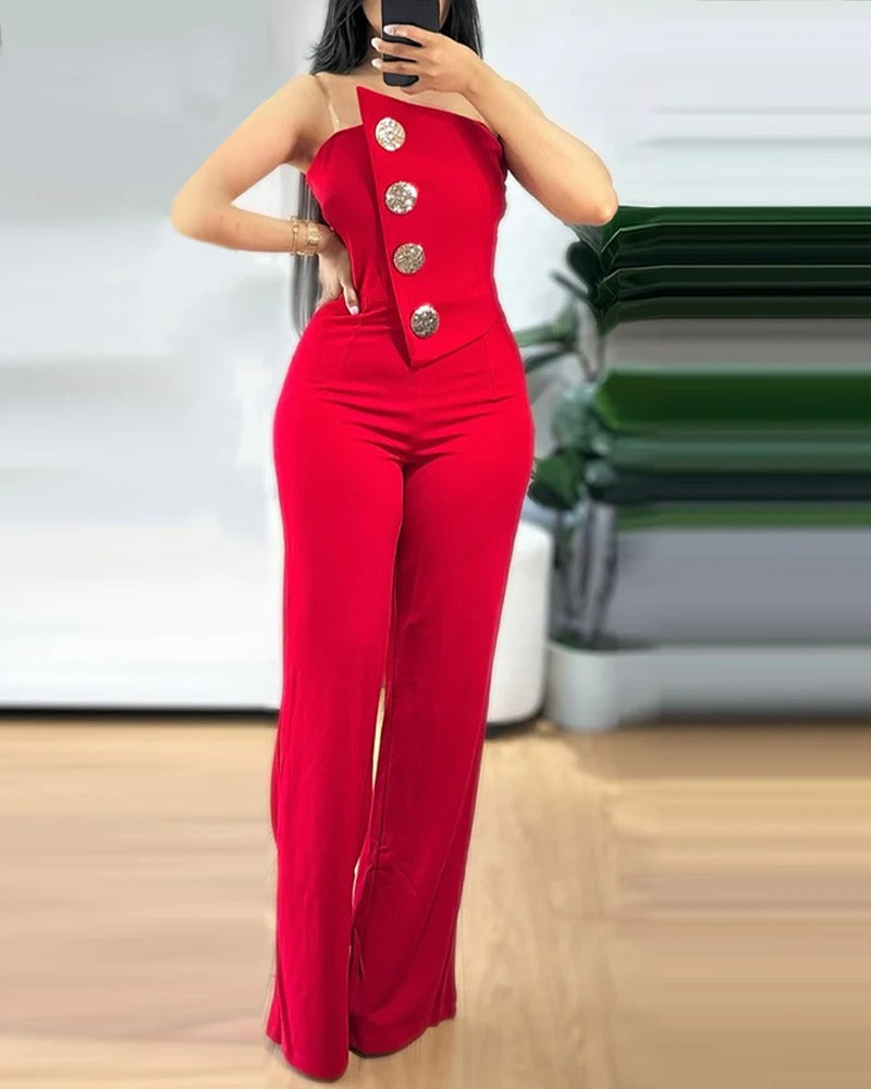 Asymmetrisk bandeau-jumpsuit uten stropper