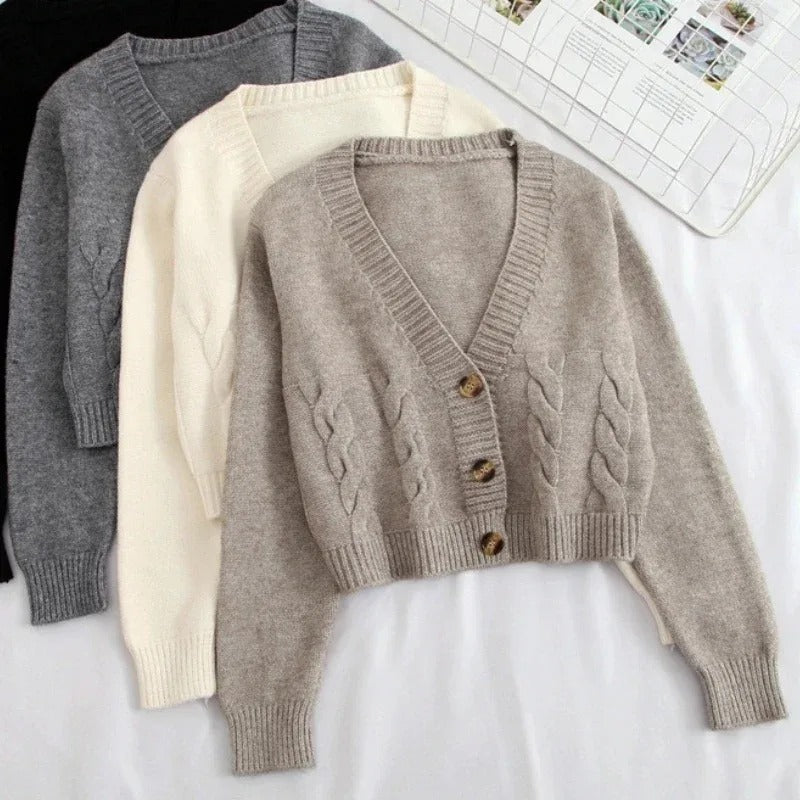 V-hals strikket cardigan for kvinner