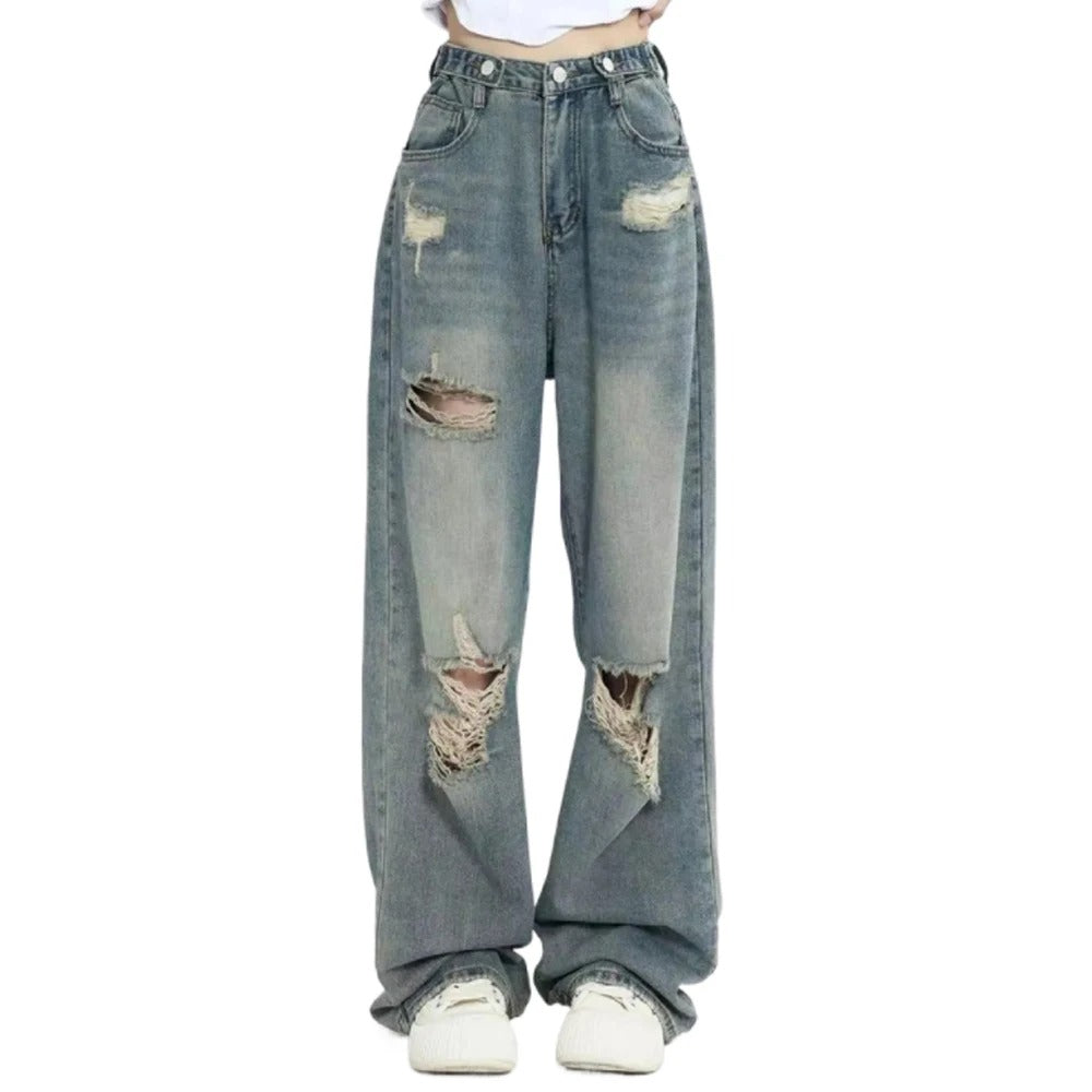 Gescheurde damesjeans met hoge taille