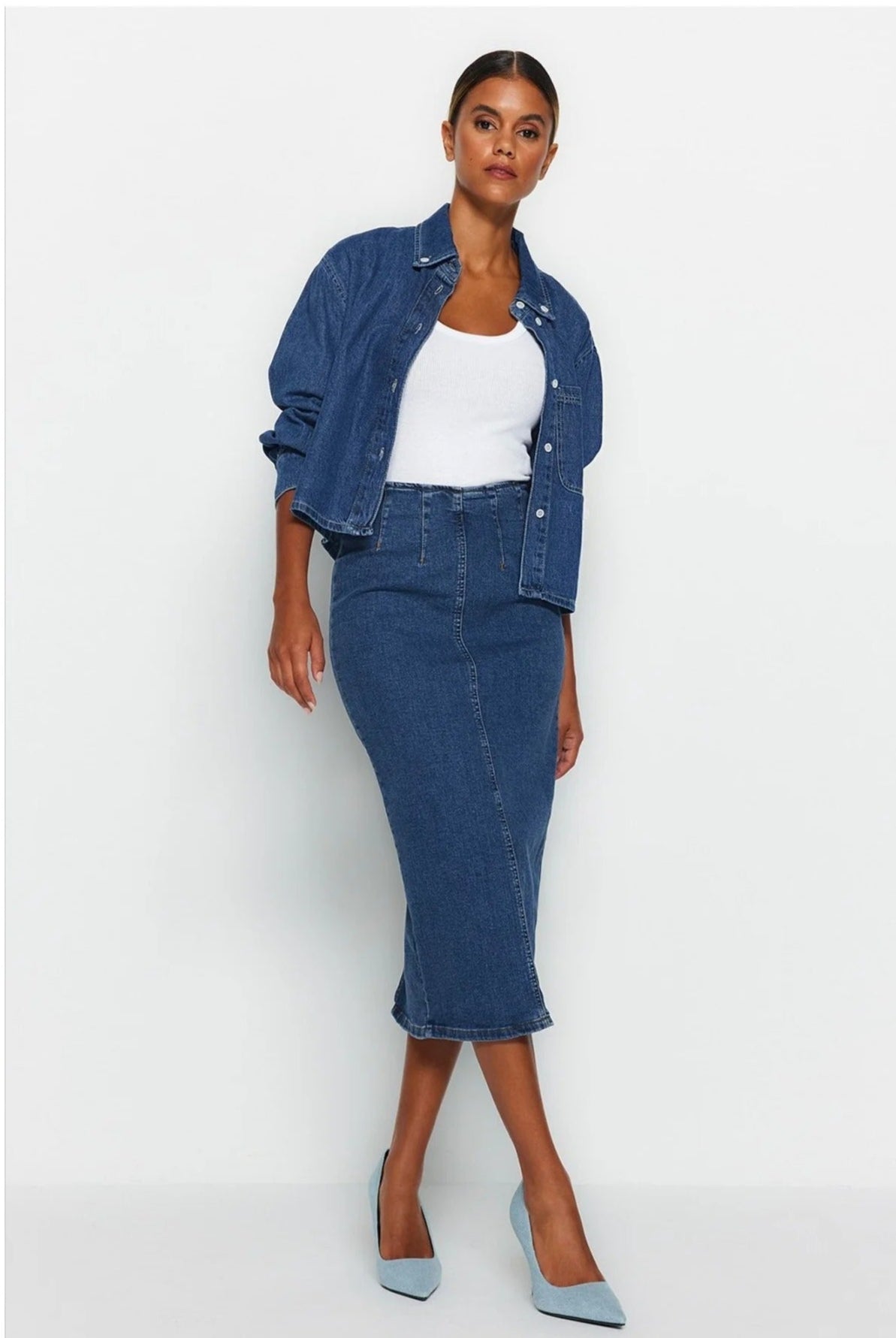 Midi Pencil Denim-skjørt for kvinner