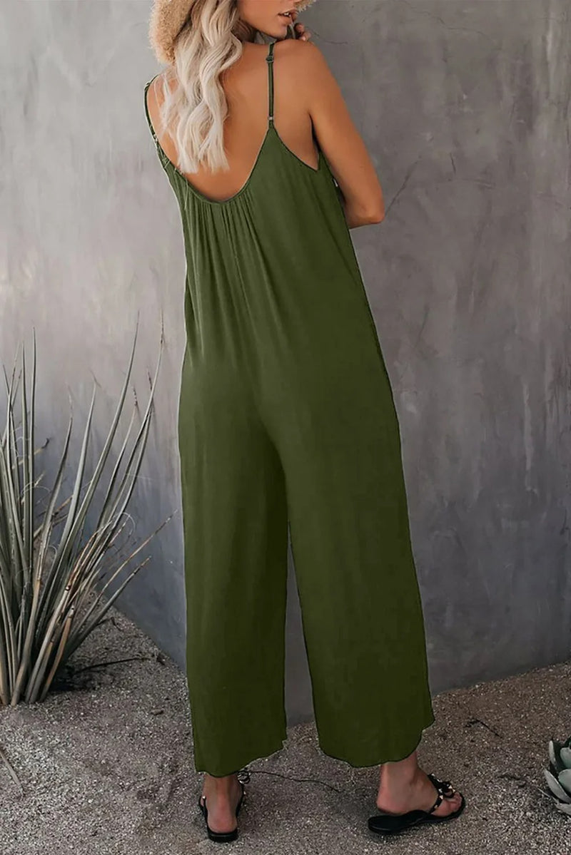 Dame V-hals Loose Fit Suspender Jumpsuit