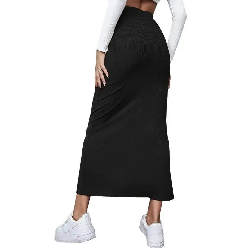 Ribbestrikket splitskjørt med høy midje for kvinner