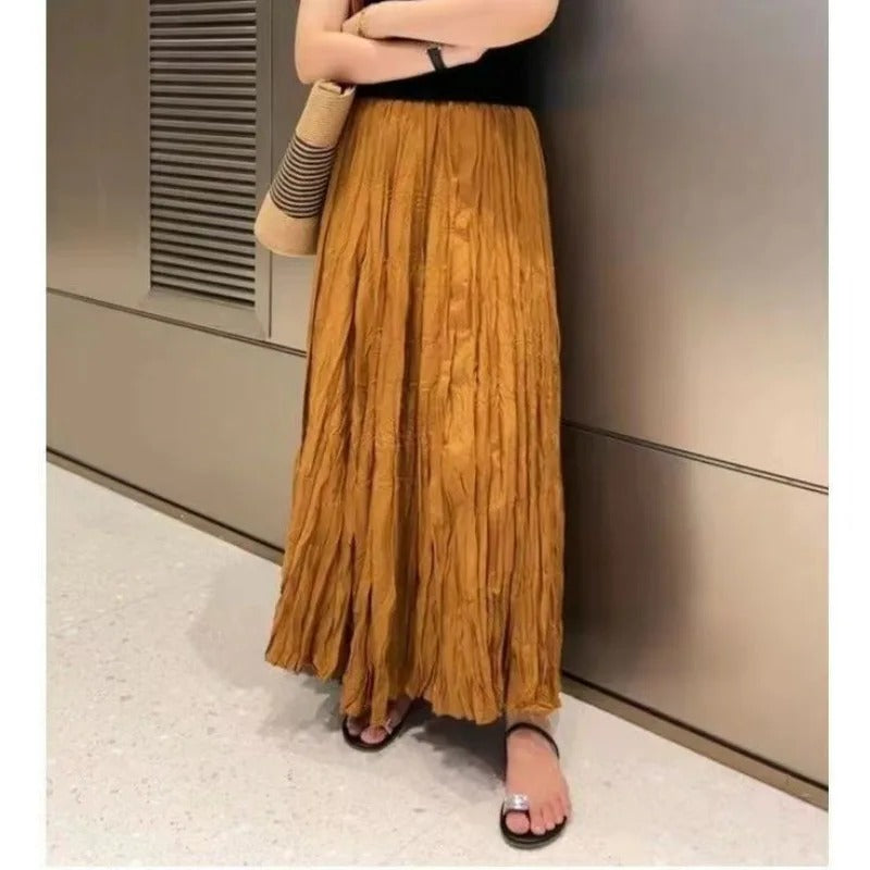 Plissert maxiskjørt i sateng for dame