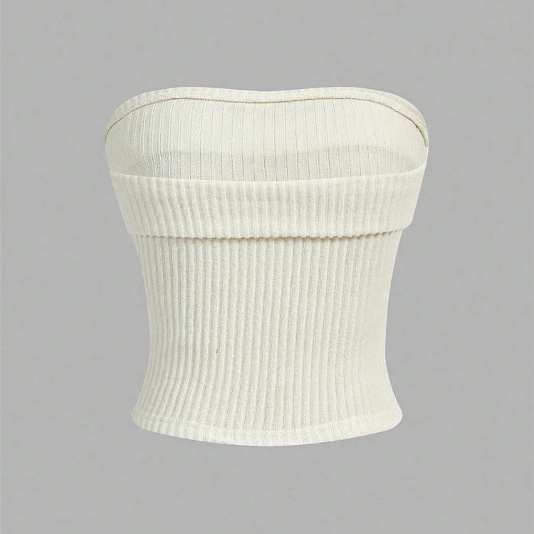 Ribbet stroppeløs slim fit tube-top for kvinner