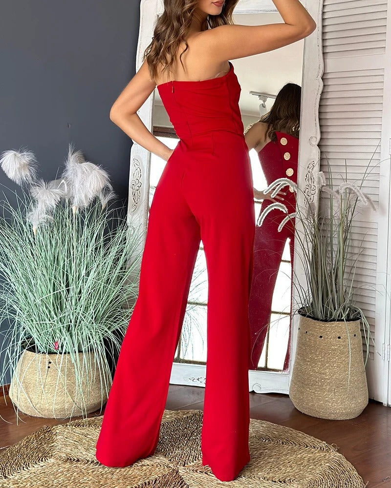 Asymmetrisk bandeau-jumpsuit uten stropper