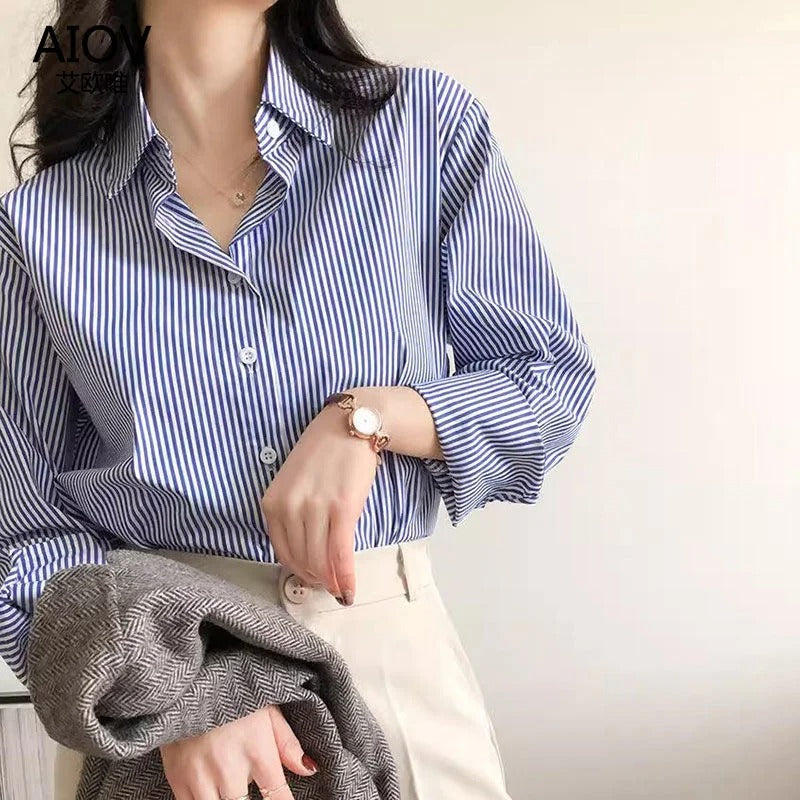 Klassisk stripete bluse for kvinner