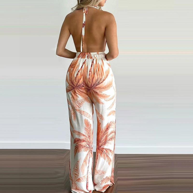 Fargerik jumpsuit med V-hals i digitaltrykk