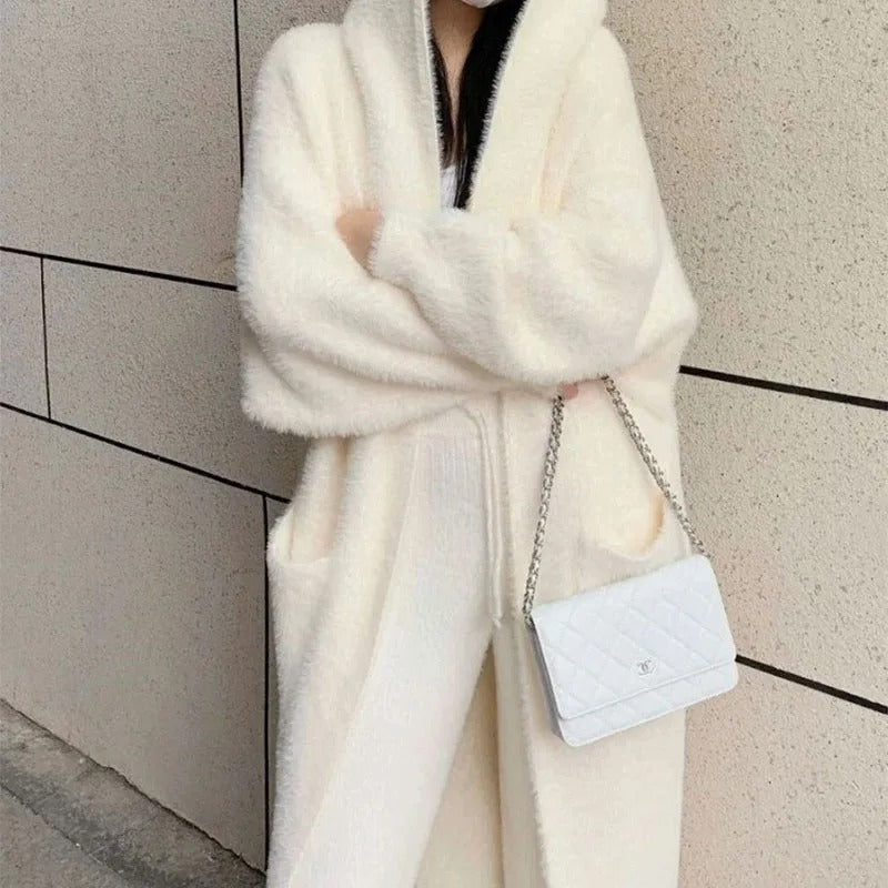 Lang strikket Cashmere Cardigan for kvinner