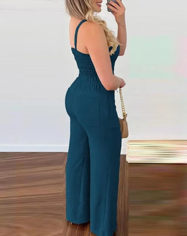 Spaghetti stropp V-hals ryggløs jumpsuit