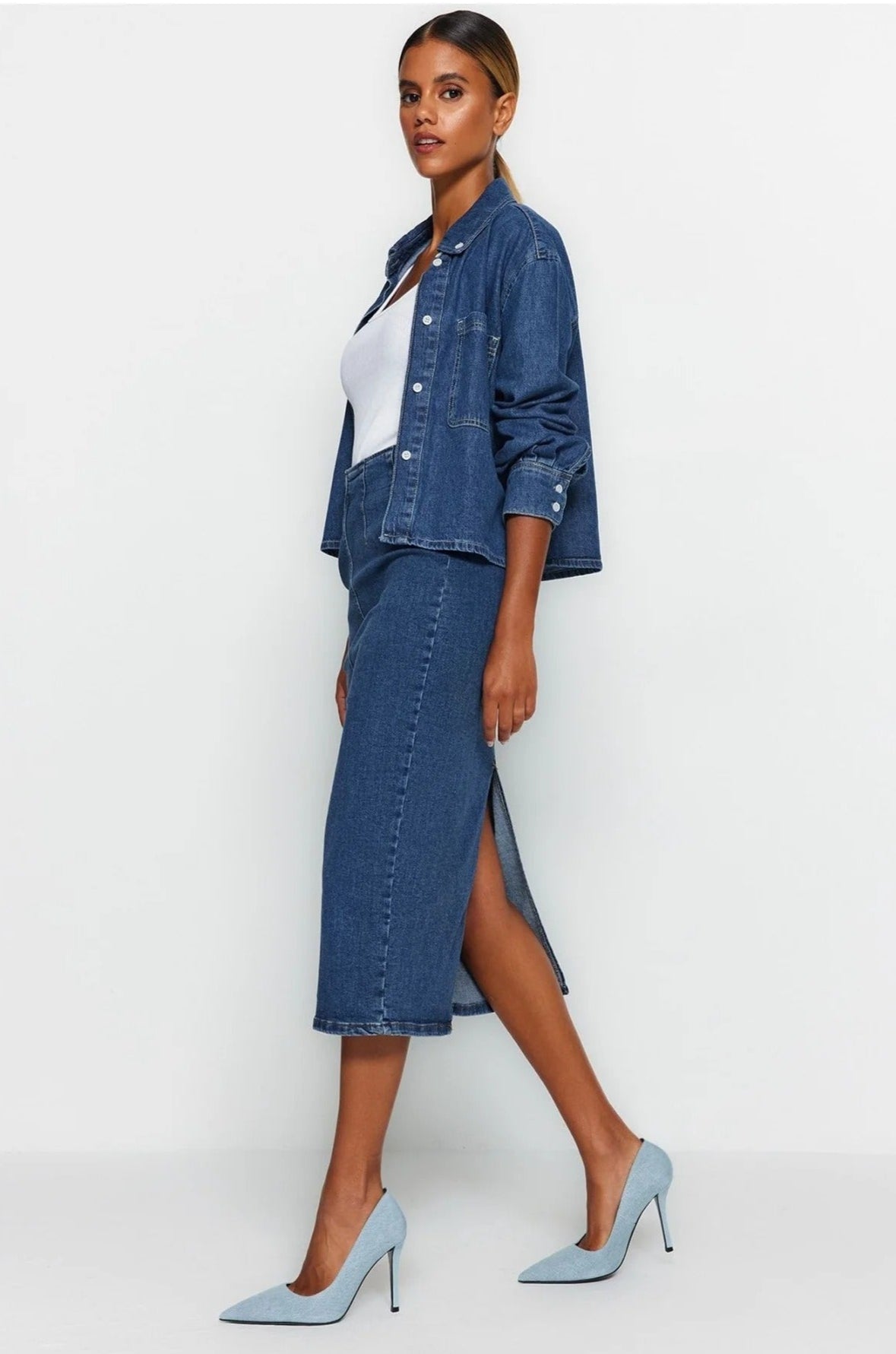 Midi Pencil Denim-skjørt for kvinner