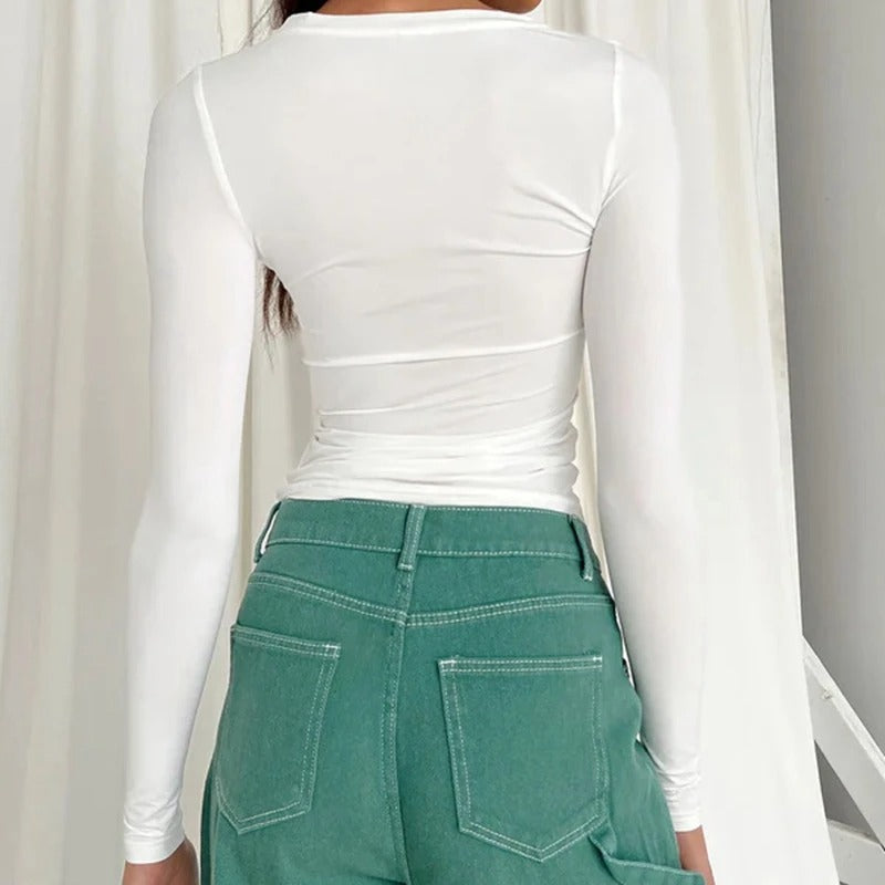 Langermet Slim Fit T-skjorte for kvinner