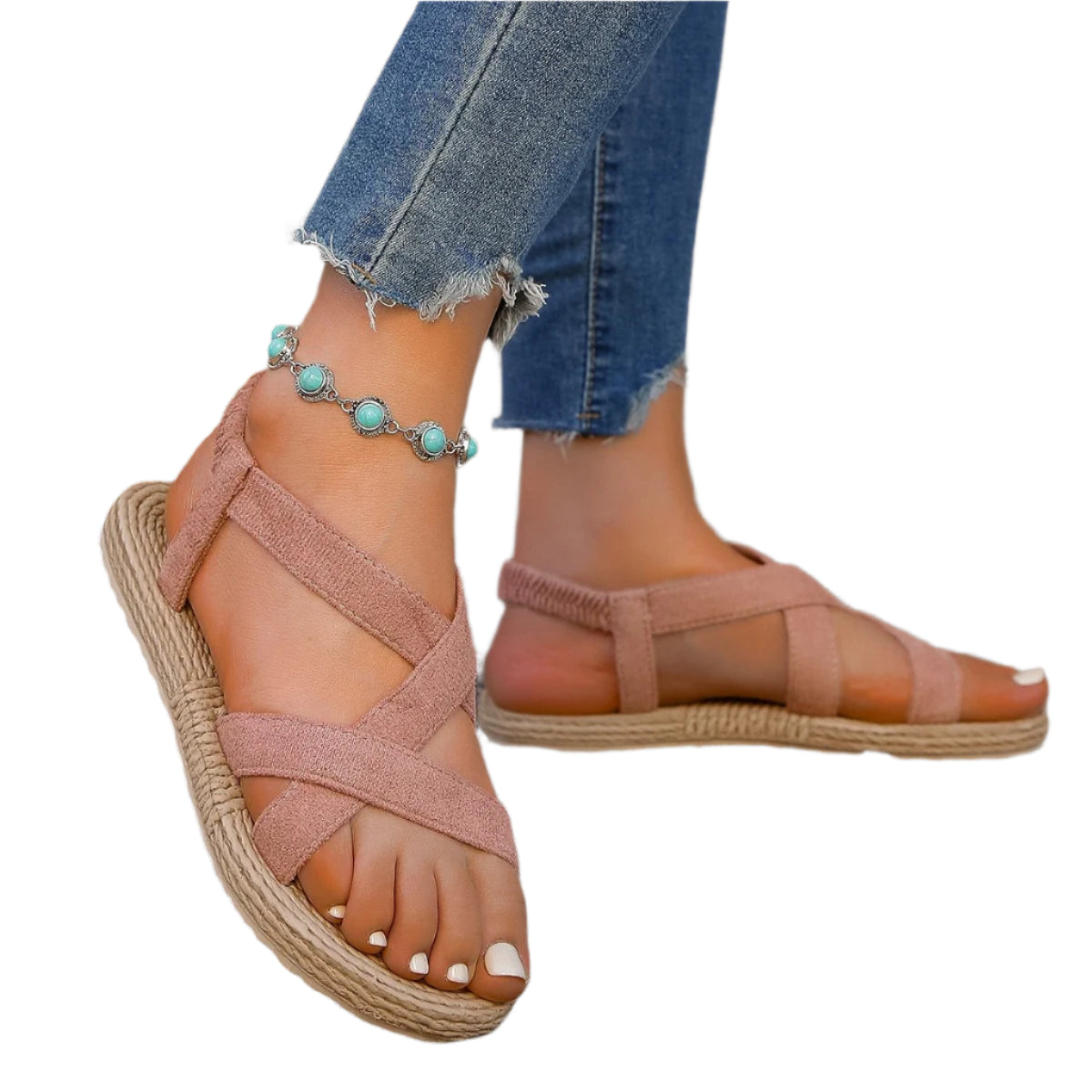 Ensfarget flate komfortsandaler for kvinner