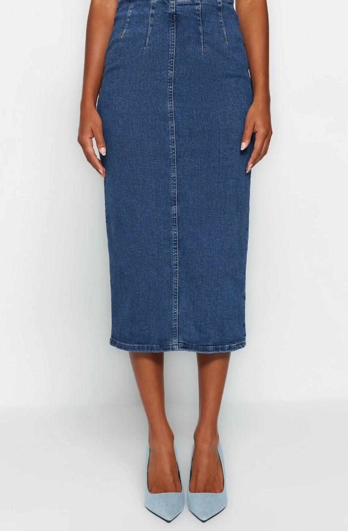 Midi Pencil Denim-skjørt for kvinner