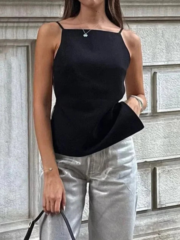 Ryggløs Crop Top med tynne stropper for kvinner