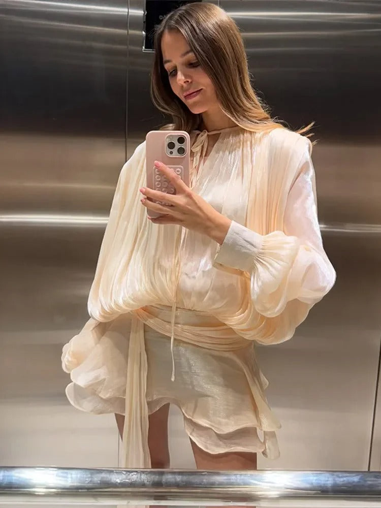 Blouse-kjole med snøring for kvinner