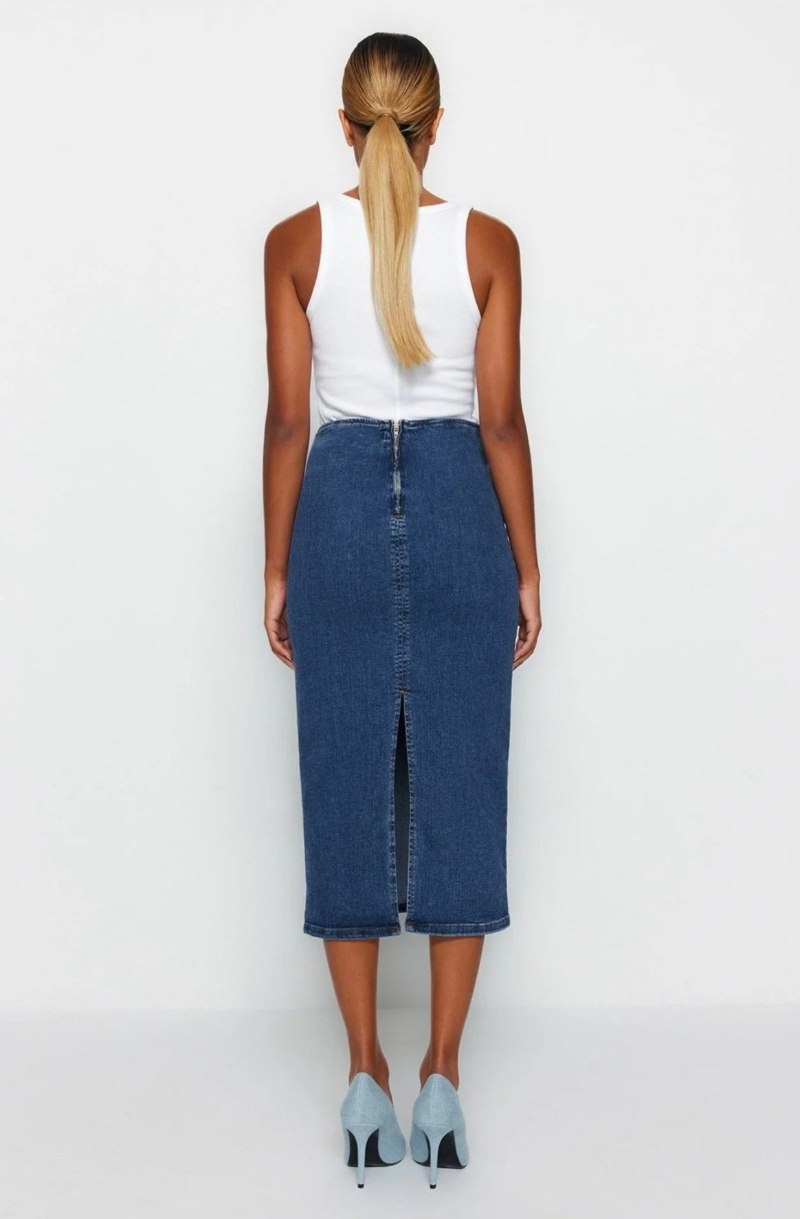 Midi Pencil Denim-skjørt for kvinner