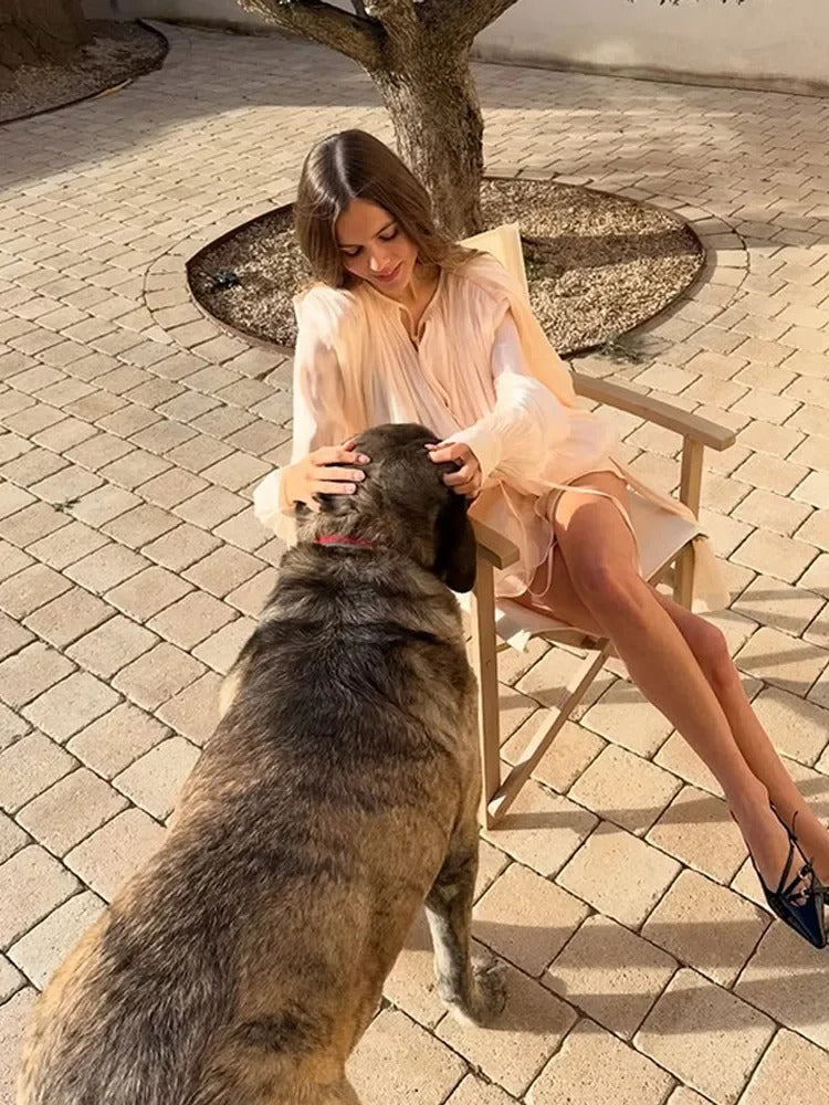 Blouse-kjole med snøring for kvinner