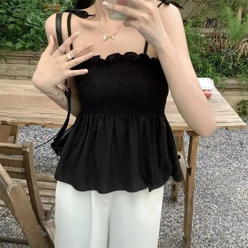 Kvinners buehalterneke med ryggfri plissert kort topp