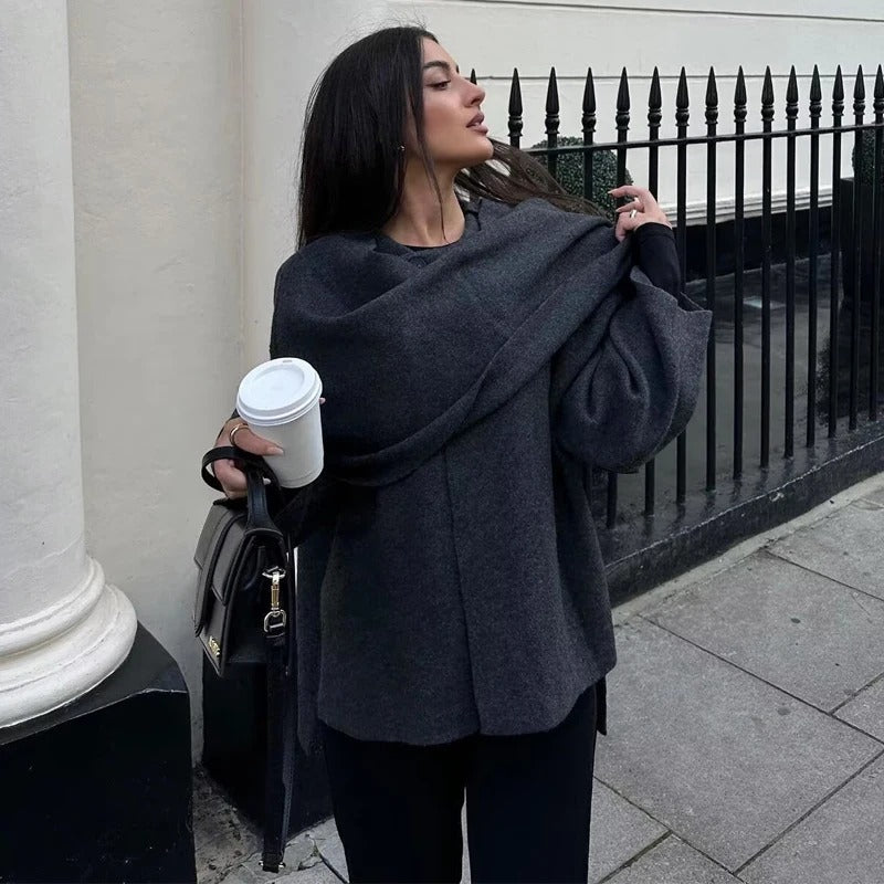 Asymmetrisk langermet polstret jakke for kvinner