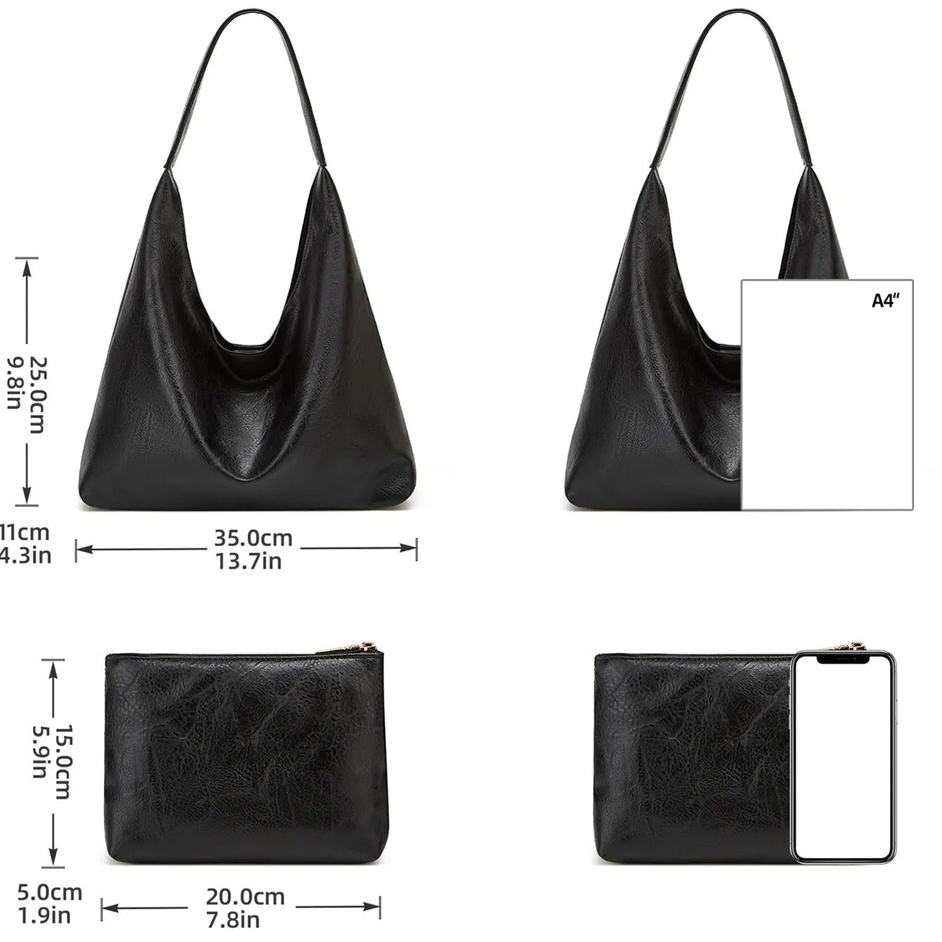 Retro stor skulderveske for kvinner