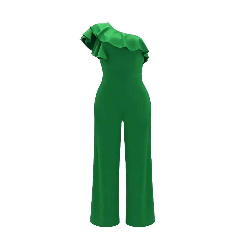 En-skulder Ruffles Jumpsuit for kvinner