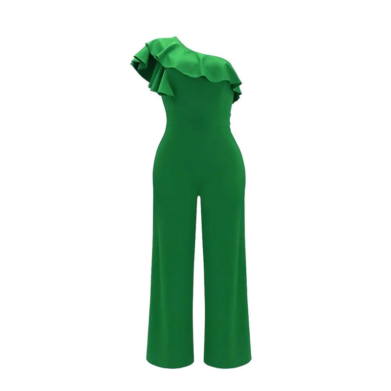 En-skulder Ruffles Jumpsuit for kvinner