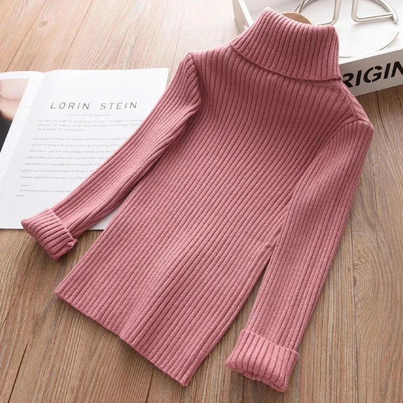 Strikket genser med turtleneck for barn