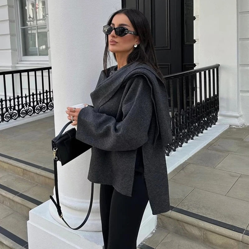 Asymmetrisk langermet polstret jakke for kvinner