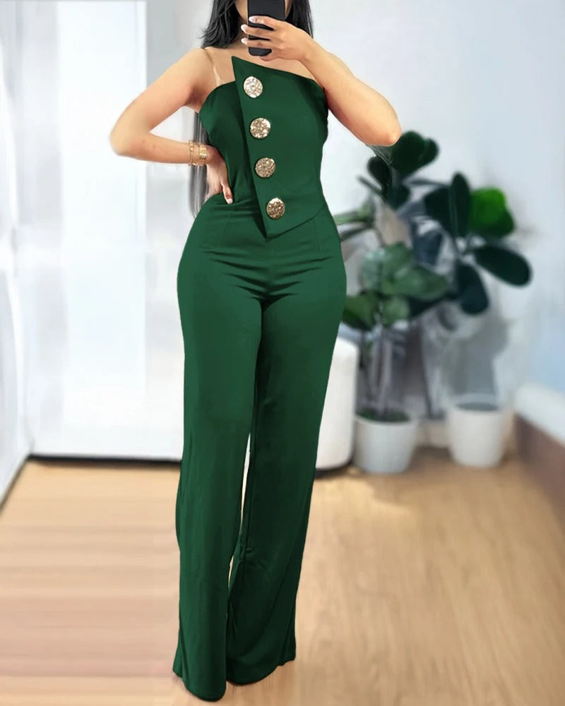 Asymmetrisk bandeau-jumpsuit uten stropper