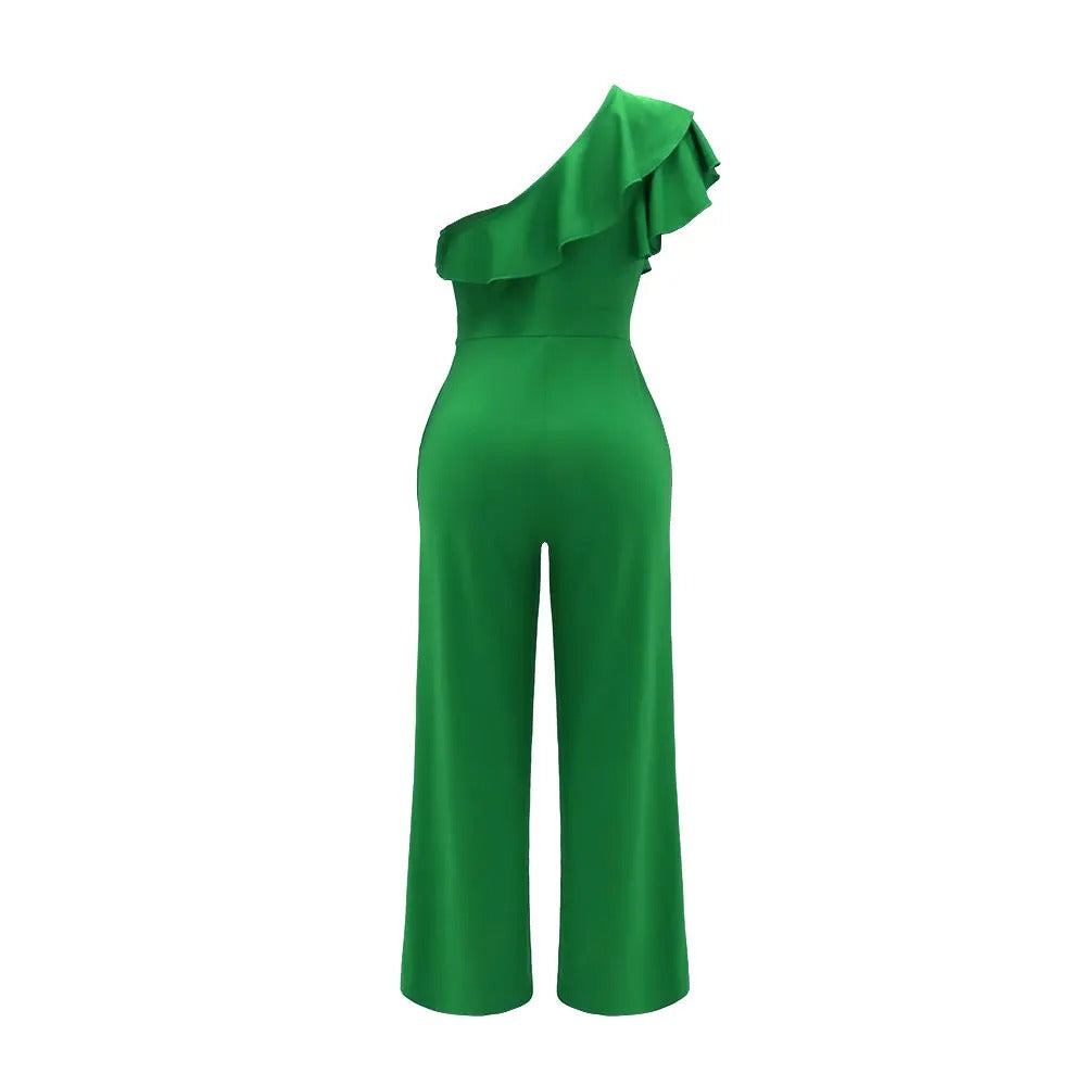 Ruffle Jumpsuit for kvinner med én skulder