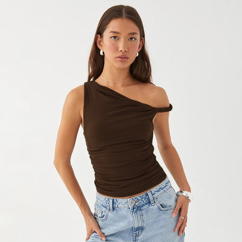 Off-Shoulder kort tank-top for kvinner