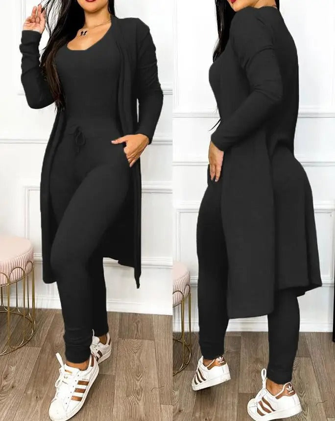 Snøring Lomme Design Jumpsuit & Coat Sett