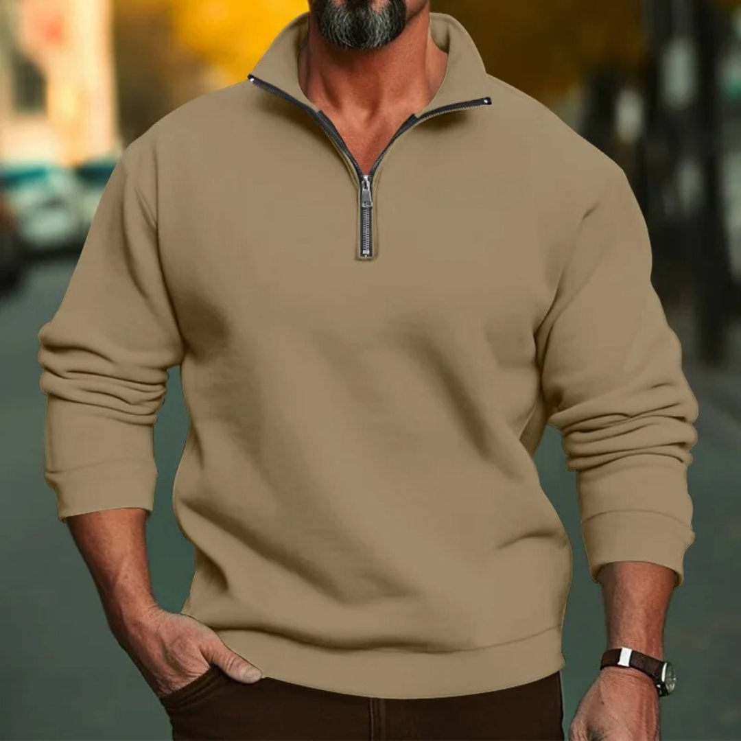 Sweatshirt med halv glidelås og ståkrage for menn