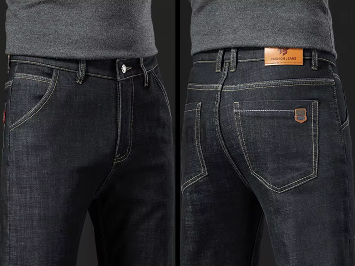 Rette bukser med lammefluff i denim for menn