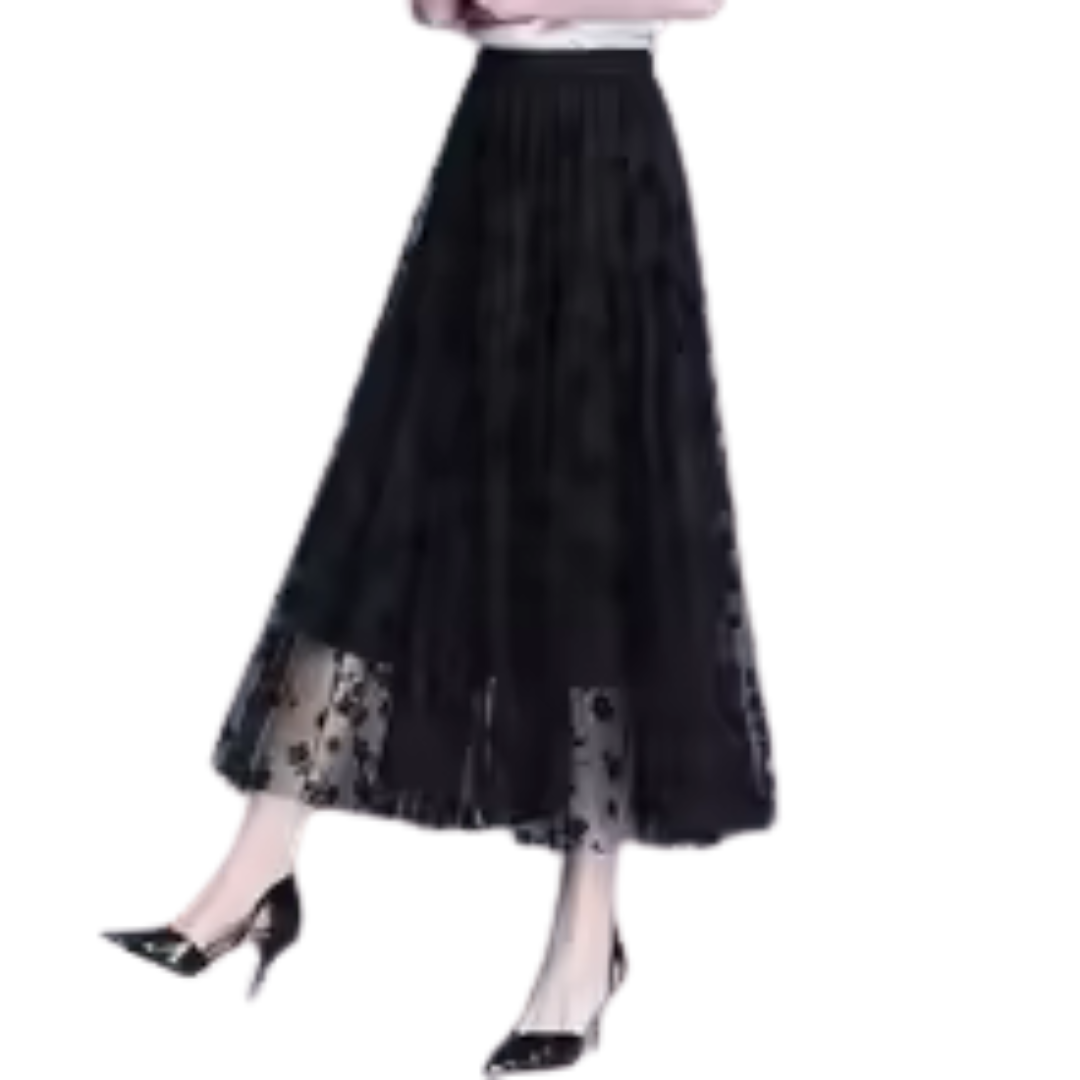 Blomstrete skjørt i mesh for kvinner