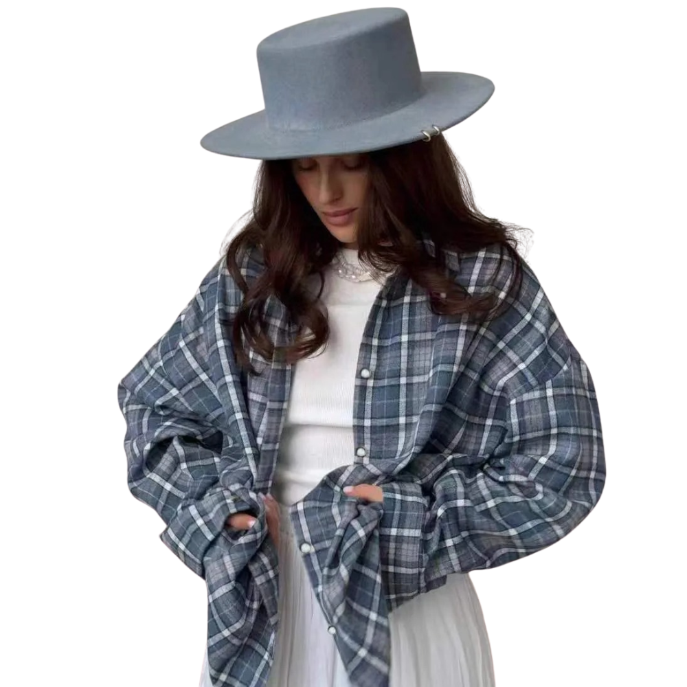 Oversized langermet rutete skjorte for kvinner