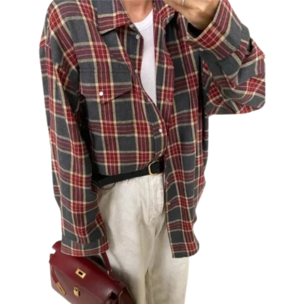 Oversized langermet rutete skjorte for kvinner