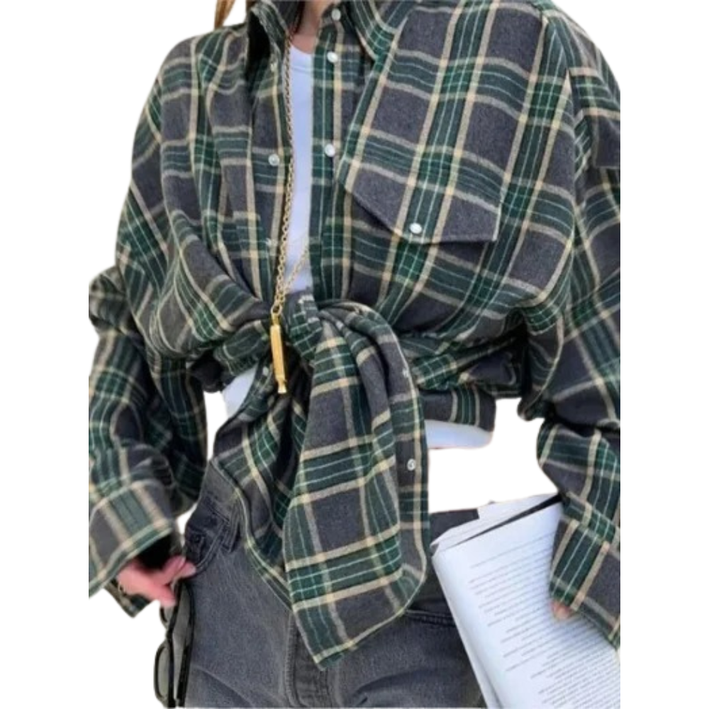 Oversized langermet rutete skjorte for kvinner