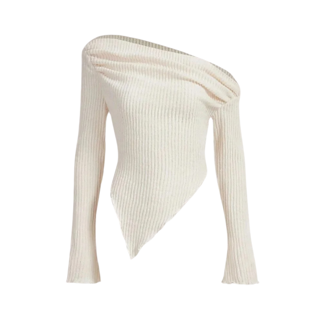 Asymmetrisk ribbete genser i halsen