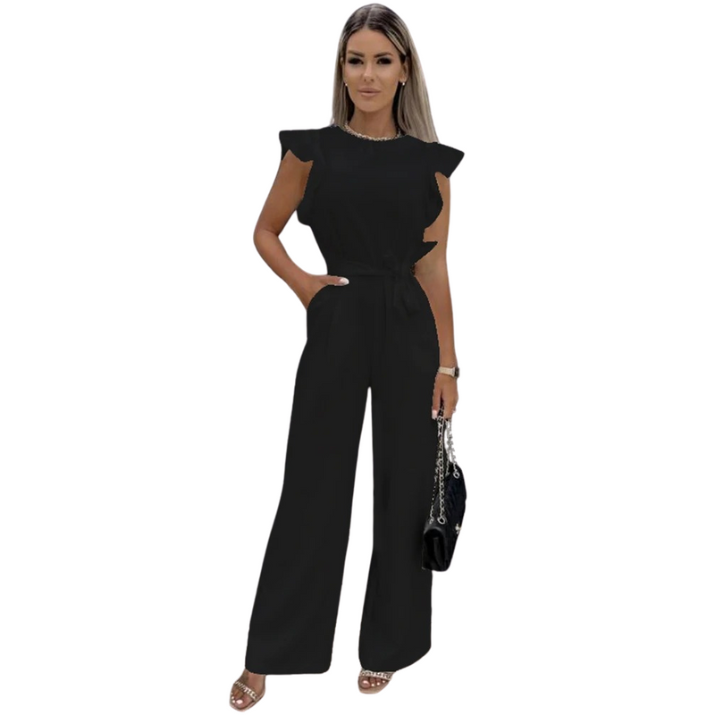 Ruffle Sleeve Jumpsuit med bånd og midje med vidde ben