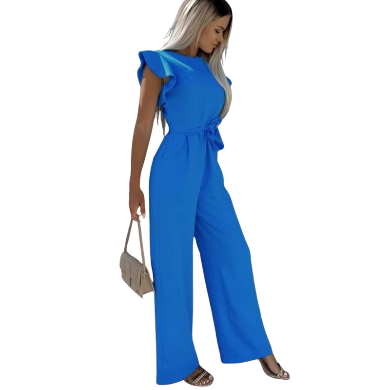 Ruffle Sleeve Jumpsuit med bånd og midje med vidde ben
