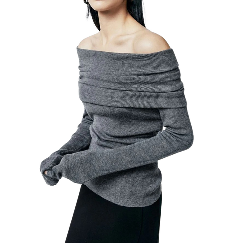 Slash Neck strikket topp for kvinner