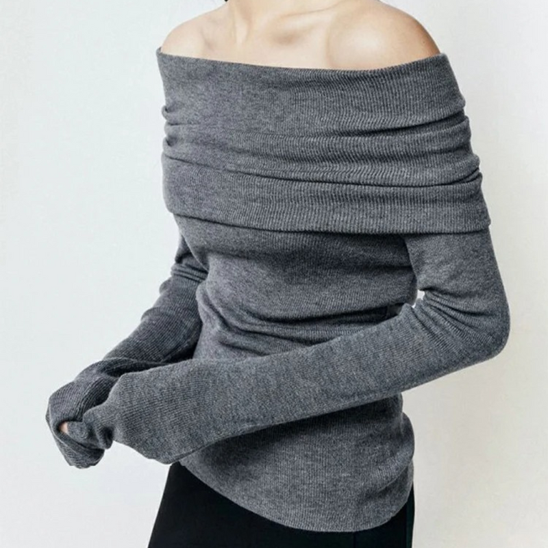 Slash Neck strikket topp for kvinner