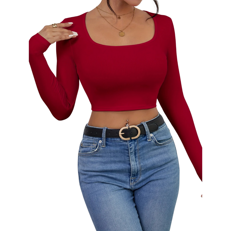 Slim Fit T-skjorte med firkantet hals for dame
