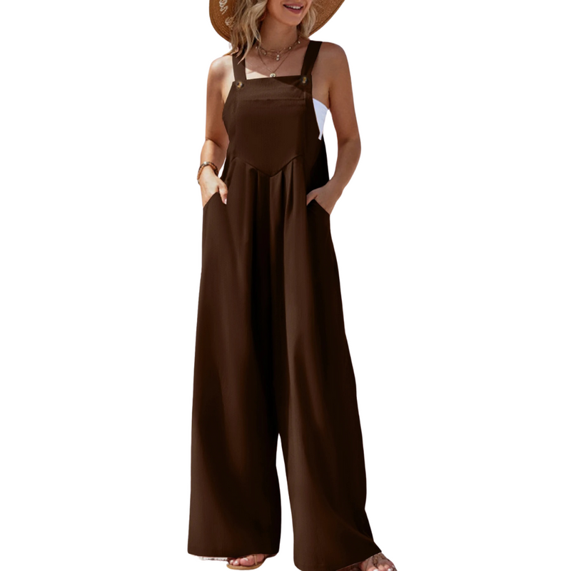 Ensfarget jumpsuit med bukseseler til dame