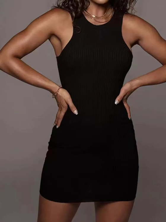 Ribbestrikket bodycon-minikjole for kvinner