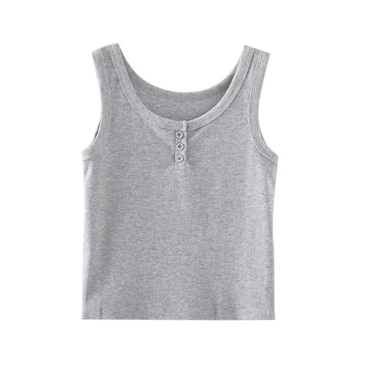 Ribbestrikket nedknappet tanktop for kvinner